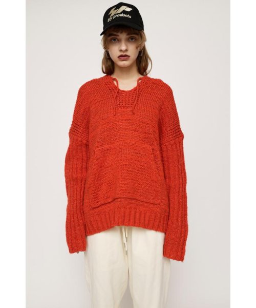 SLY(スライ)/HOODED TUNIC KNIT トップス/L/RED1