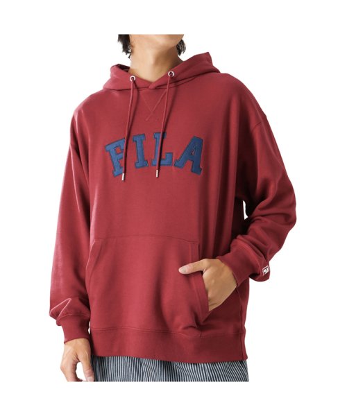 MAC HOUSE(men)(マックハウス（メンズ）)/FILA フィラ カレッジロゴプルオーバーパーカー FH8056－EC/レッド