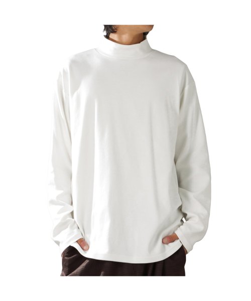 MAC HOUSE(men)(マックハウス（メンズ）)/URBAN COLLECTION アーバンコレクション スムスストレッチモックネックロングスリーブTシャツ F51323DM/ホワイト