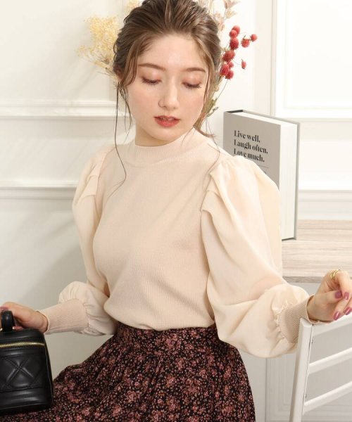 クチュールブローチ Couture Brooch リボン付け外し可能 2way トロミ袖ドッキング バックリボンニットトップス Magaseek