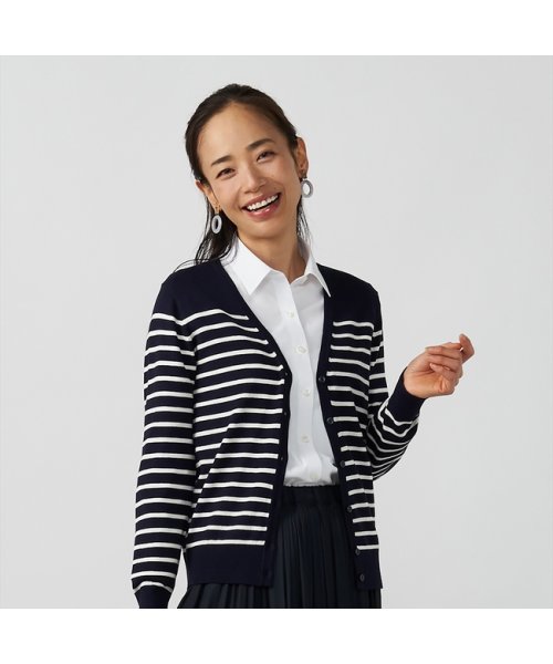 Tokyo Shirts Tokyo Shirts ニット カーディガン Vネックボーダー ネイビー系 レディース Magaseek