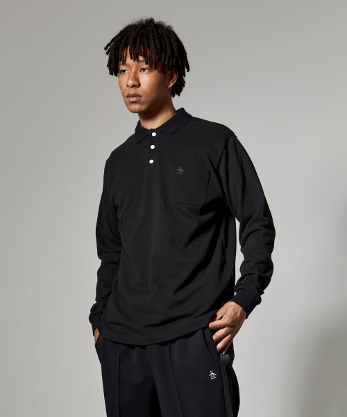 Penguin by Munsingwear(ペンギン　バイ　マンシングウェア)/60's ACTION FREE GUSSET POLO / 60年代アクションフリーガセット付き長袖ポロシャツ【アウトレット】/ブラック