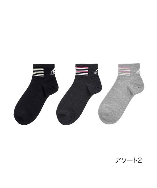 adidas(adidas)/福助 公式 靴下 レディース adidas(アディダス) バックボーダー 底パイル ショート丈 3足組 3234－10k<br>23－25cm その他 婦人 女/その他系1