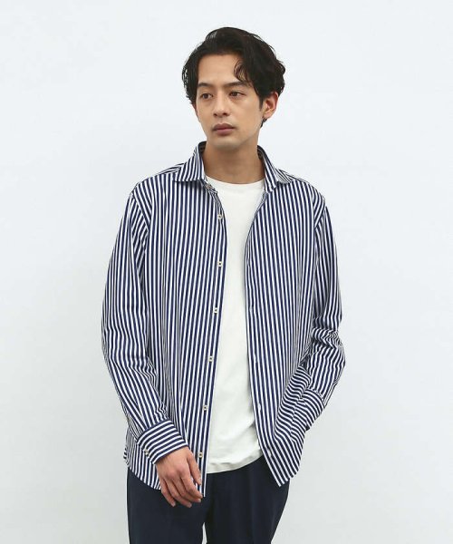 ABAHOUSE(ABAHOUSE)/【FLEX SHIRTS】マルチストレッチ ストライプ ジャージーシャツ/ネイビー