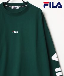 LAZAR(ラザル)/【Lazar】FILA/フィラ 別注 ビッグシルエット ロゴ ワンポイント刺繍 袖プリント/バイカラー ロングスリーブ Tシャツ メンズ レディース 長袖 /ダークグリーン