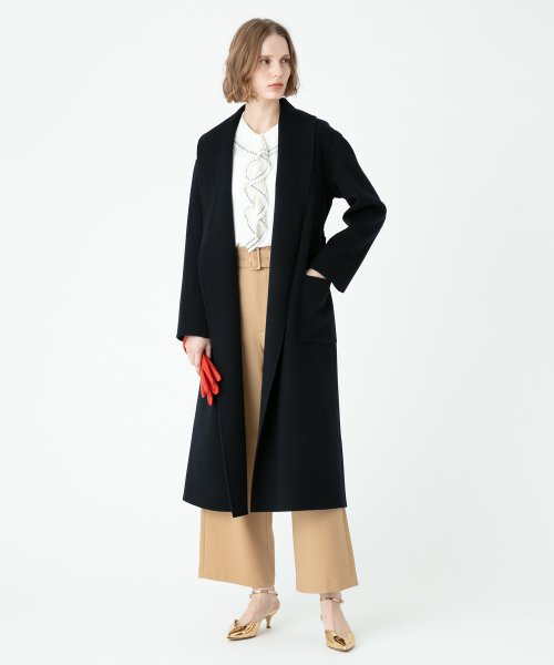 カシミヤ混リバーショールカラーコート 