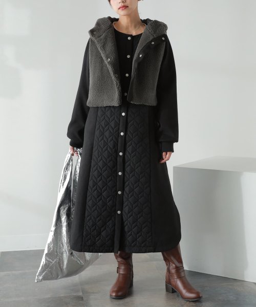『異素材キルティングコート＆ボアベストセット』 