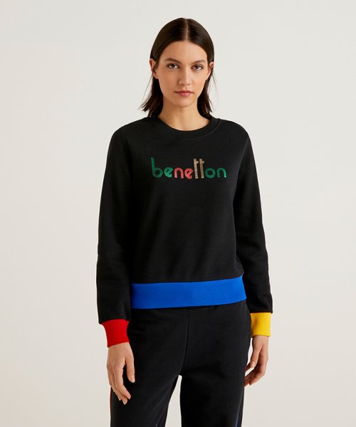 BENETTON (women)(ベネトン（レディース）)/コットンクロップドスウェットトレーナー/ブラック系その他