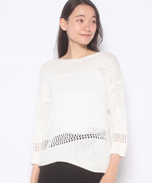セール】イレギュラーヘム7分袖クルーネックニット・セーター(504927947) ベネトン(レディース)(BENETTON (women)) MAGASEEK マルチカラーメッセージロゴワイドパンツ ベネトン