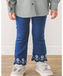 SLAP SLIP(スラップスリップ)/裾 スカラップ 花 刺繍 ストレッチ デニム パンツ (90~130cm)/ネイビー