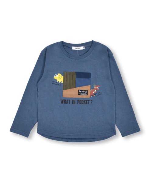 SLAP SLIP(スラップスリップ)/異素材 切り替え ポケット 恐竜 コットン Tシャツ (80~130cm)/ブルー