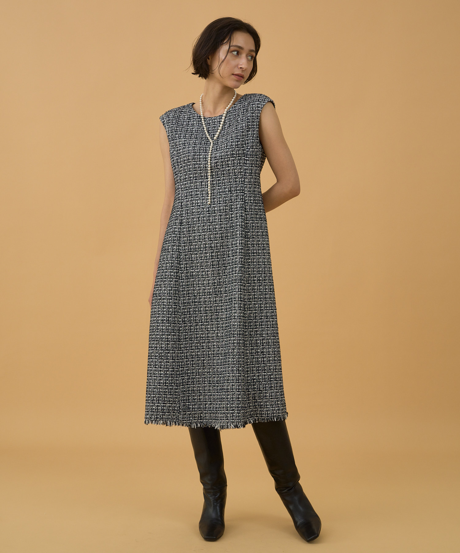 セール】【セットアップ対応商品】モノトーンツイードフレア