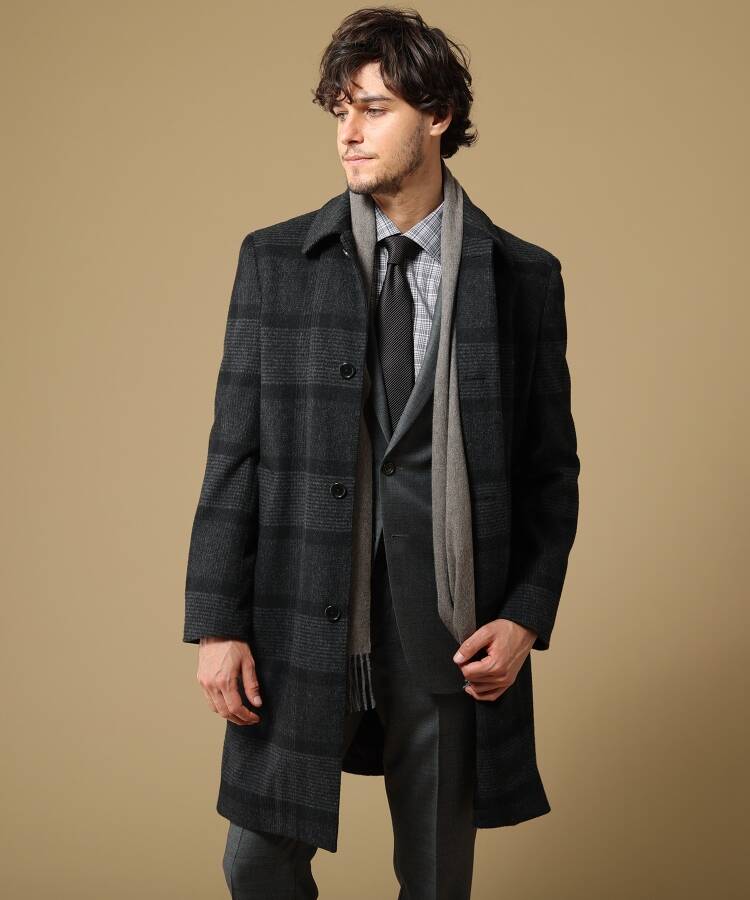 の商品一覧 着用1回 overcoat ステンカラーコート グレンチェック 
