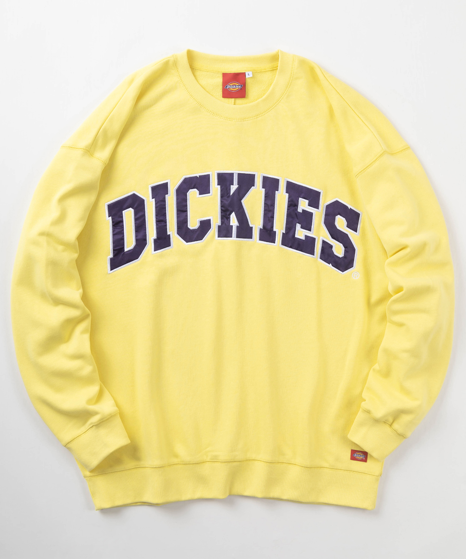 【Dickies/ディッキーズ】サテンワッペン刺繍 ビッグカレッジロゴ スウェット/スタジアムロゴトレーナー/ビッグシルエット/裏毛