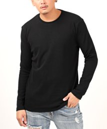 LUXSTYLE(ラグスタイル)/無地クルーネックロンT/ロンT メンズ 長袖Tシャツ 無地 ロゴ プリント 暖か/ブラック