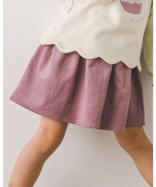 SLAP SLIP(スラップスリップ)/コールテン チェリー ロゴ 刺繍 コットン ギャザー スカート (90~130c/ピンク