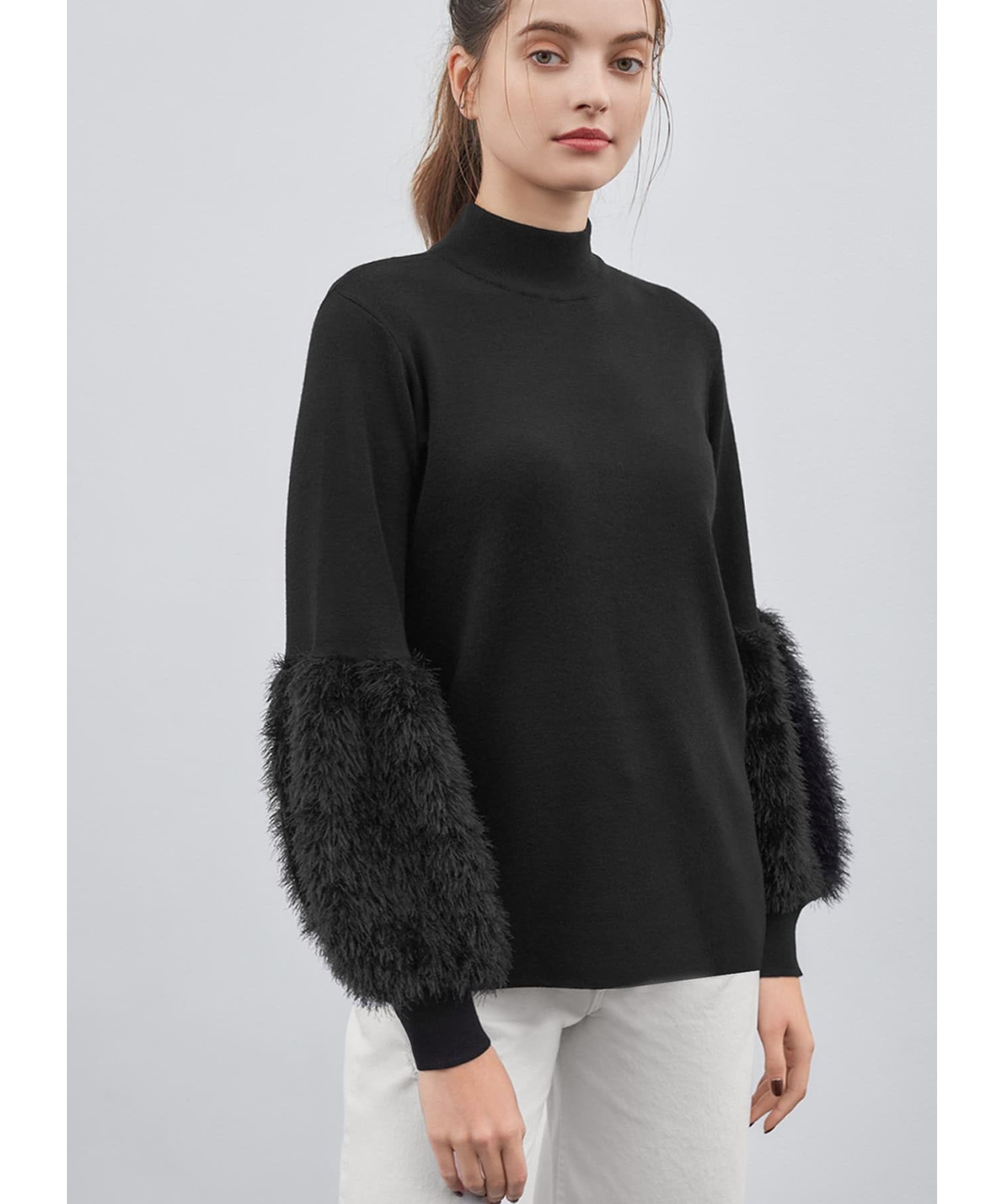 スタイルデリ　ふわふわシャギーハイネックベスト　ブラック