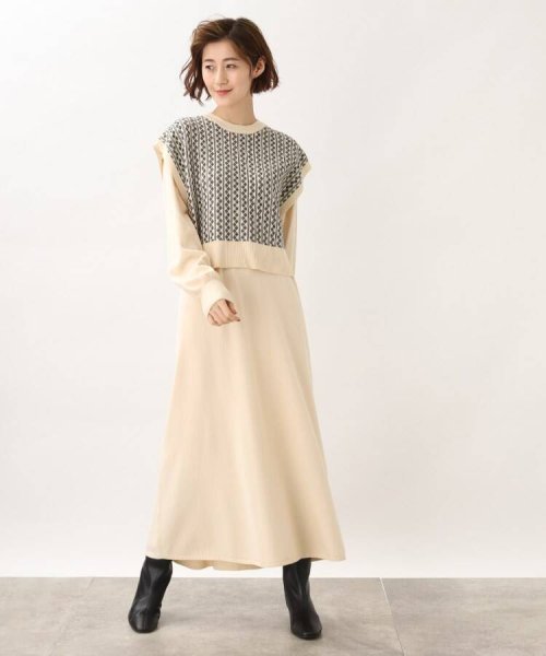 グローブ Grove 目を引く幾何学模様のジャカードベストとワンピースセット Magaseek