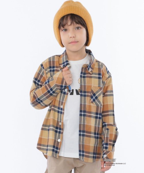 SHIPS KIDS(シップスキッズ)/SHIPS KIDS:100～130cm / ネル チェック ボタンダウン シャツ/ベージュ