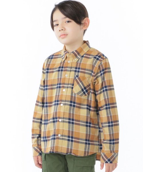 SHIPS KIDS(シップスキッズ)/SHIPS KIDS:145～160cm / ネル チェック ボタンダウン シャツ/ベージュ