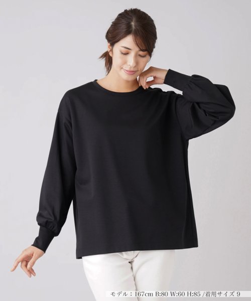 Leilian(レリアン)/ボリュームスリーブロングTシャツ【my perfect wardrobe】/ブラック