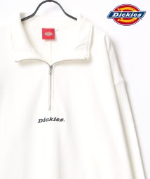 LAZAR(ラザル)/【Lazar】Dickies/ディッキーズ 別注 ビッグシルエット ミニロゴ カレッジ ワンポイント刺繍 ハーフジップ スウェット メンズ レディース/ホワイト