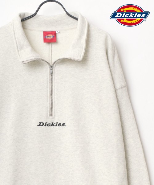 LAZAR(ラザル)/【Lazar】Dickies/ディッキーズ 別注 ビッグシルエット ミニロゴ カレッジ ワンポイント刺繍 ハーフジップ スウェット メンズ レディース/オートミール