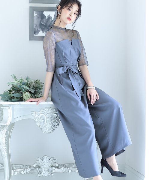 ウエストリボンビスチェパンツドレス パーティードレス 結婚式 ワンピース 結婚式