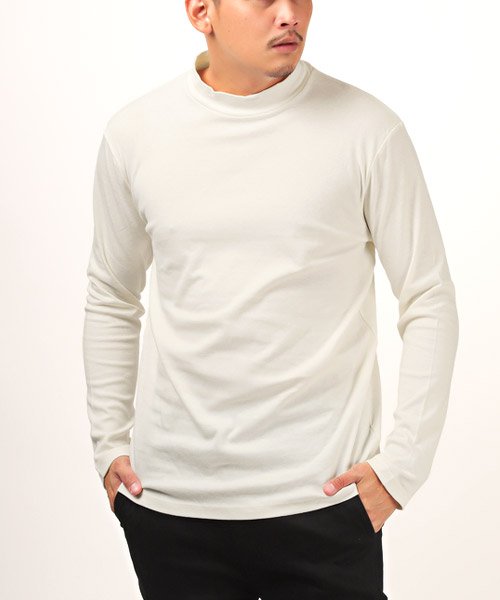 LUXSTYLE(ラグスタイル)/無地モックネックロンT/ロンT メンズ 長袖Tシャツ モックネック 無地 暖か 保温/ホワイト