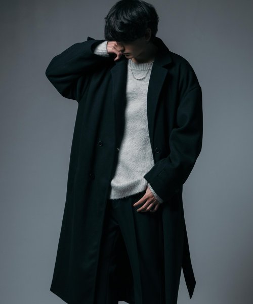 チェスターコート ロングコート オーバーサイズ メンズ ラップコート センターベント トレンチ タイロッケン ダブルボタン カジュアル きれいめ ガウン ウエス ロッキーモンロー Rocky Monroe Magaseek