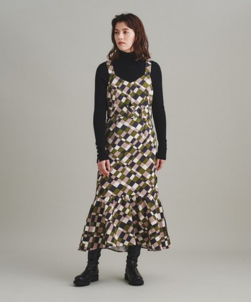 ベルト付チェックプリントワンピース 