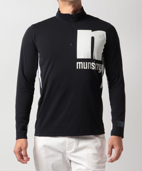 Munsingwear(マンシングウェア)/『ENVOY/エンボイ』MOTION3D mロゴプリントジップシャツ【アウトレット】/ブラック
