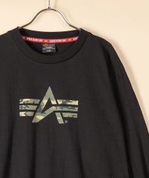 ALPHA INDUSTRIES(アルファインダストリーズ)/【ALPHA/アルファ】  カモフラージュ柄 A－MARK プリント 長袖Tシャツ/ロンT/アメカジ/ミリタリー/ブランドロゴ/定番/4色展開/ブラック