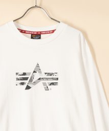 ALPHA INDUSTRIES(アルファインダストリーズ)/【ALPHA/アルファ】  カモフラージュ柄 A－MARK プリント 長袖Tシャツ/ロンT/アメカジ/ミリタリー/ブランドロゴ/定番/4色展開/ホワイト