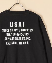 ALPHA INDUSTRIES(アルファインダストリーズ)/【ALPHA/アルファ】  バック MILSPEC USAI　ロゴ プリント 長袖Tシャツ/ロンT/アメカジ/ミリタリー/ワンポイント/デカロゴ/定番/3色展開/ブラック