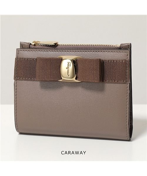 FERRAGAMO(フェラガモ)/【SALVATORE FERRAGAMO(サルヴァトーレフェラガモ)】22E009  コンパクトウォレット ミニ財布 二つ折り財布 小銭入れ付き ロゴ レザー /ブラウン