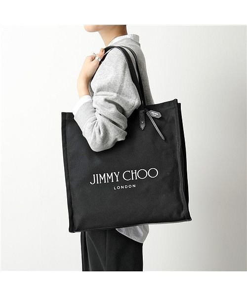 JIMMY CHOO(ジミーチュウ)/【Jimmy Choo(ジミーチュウ)】LOGO TOTE FFQ トートバッグ キャンバス ショッピングバッグ 鞄 BLACK/BLACK レディース/BLACK
