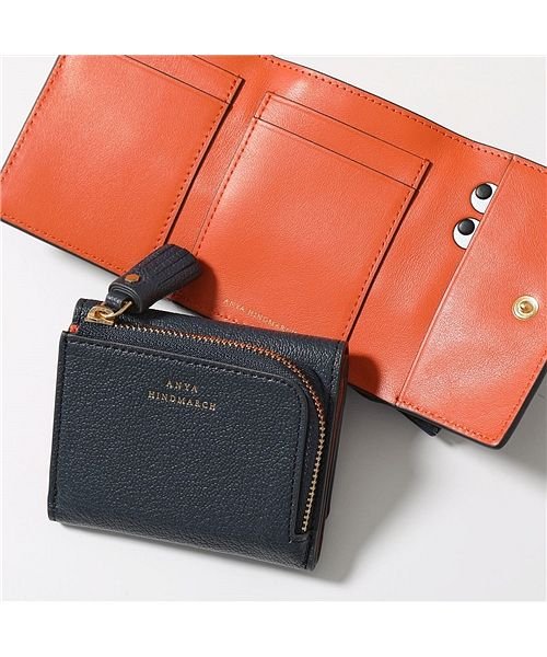 ANYA HINDMARCH(アニヤハインドマーチ)/【ANYA HINDMARCH(アニヤハインドマーチ)】三つ折り財布 Peeping Eyes Mini Trifold Wallet 162647 レディース/ブラック×オレンジ