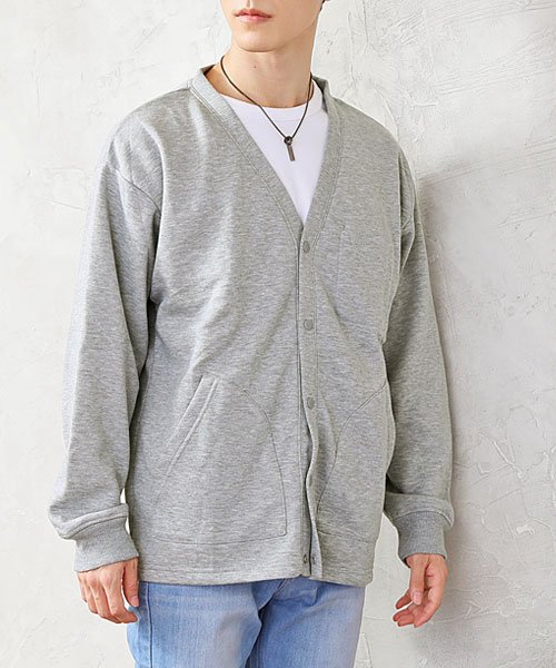 セール 裏起毛 カーディガン スウェット メンズ Vネックとクルーネックの2タイプ トップイズム Topism Magaseek