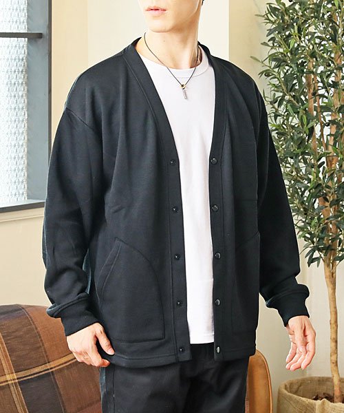 セール 裏起毛 カーディガン スウェット メンズ Vネックとクルーネックの2タイプ トップイズム Topism Magaseek
