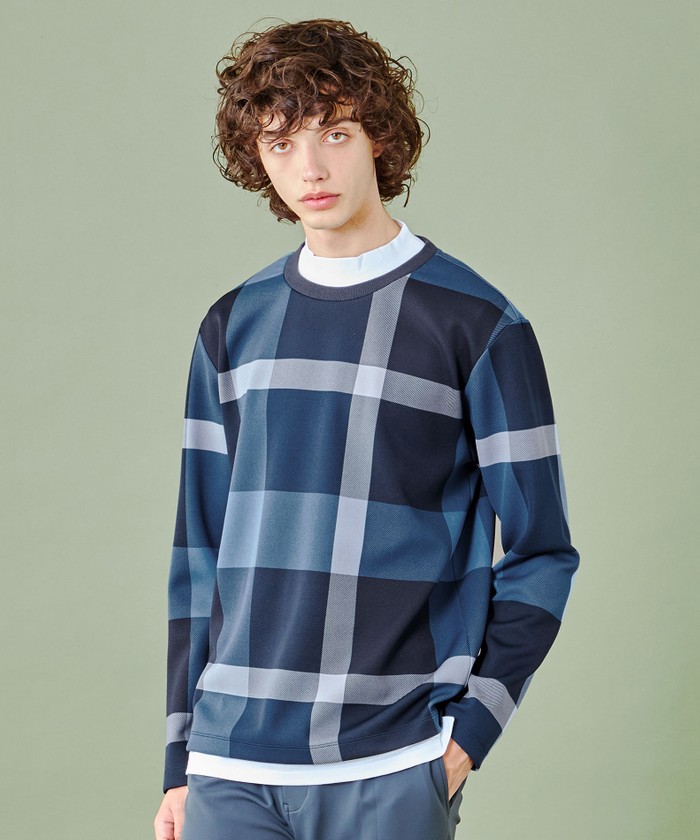 WEB限定】フェイクレイヤードクレストブリッジチェックカットソー