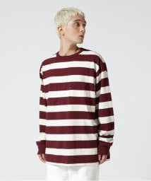 Schott(ショット)/WIDE BORDER POCKET T－SHIRT/ワイドボーダー ポケットTシャツ/ワイン