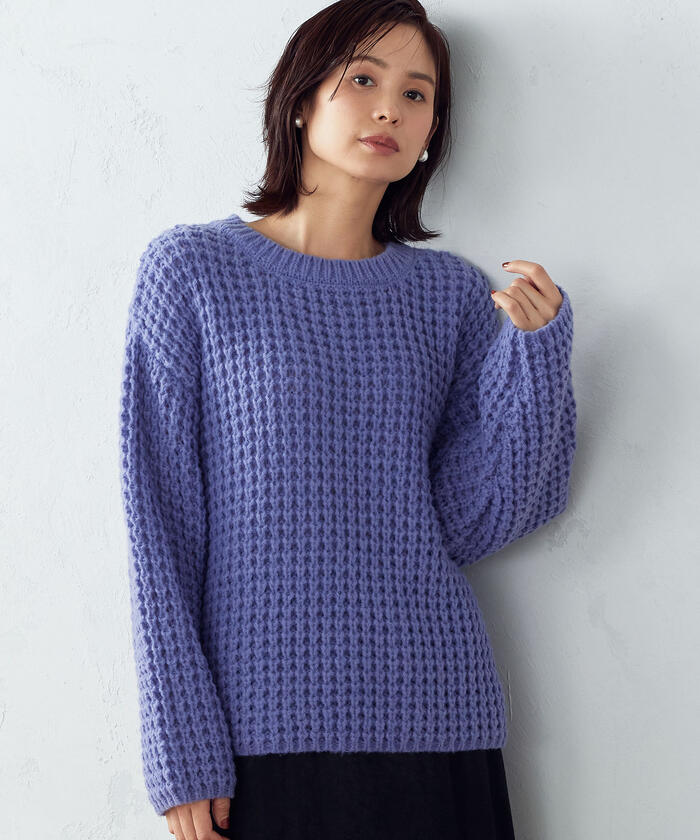 コムサイズム　フォックス＆ウール混ニットプルオーバー　裾スリット　パープル　9