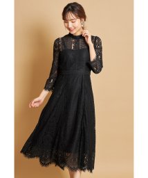 tocco closet(トッコクローゼット)/裾スカラップカットパネルレース×ラインレースワンピース/BLACK