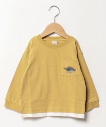 petit main(プティマイン)/恐竜刺繍ポケット長袖Tシャツ/クリーム