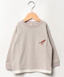petit main(プティマイン)/恐竜刺繍ポケット長袖Tシャツ/マルチ