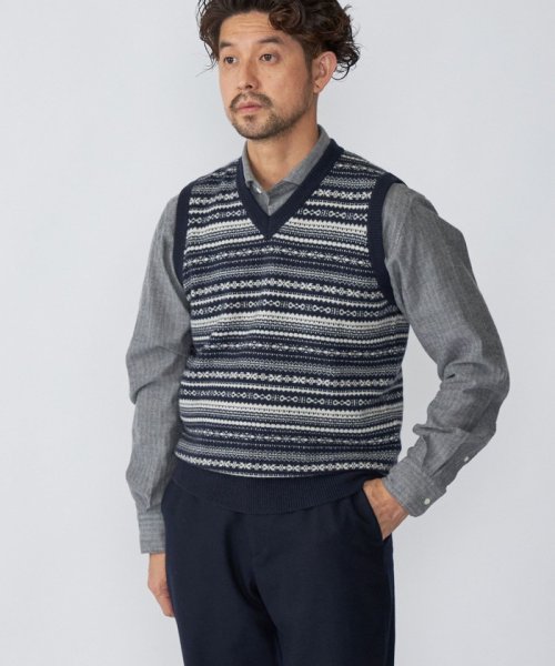 SHIPS: 10ゲージ カシミヤ フェアアイル Vネック ニットベスト 