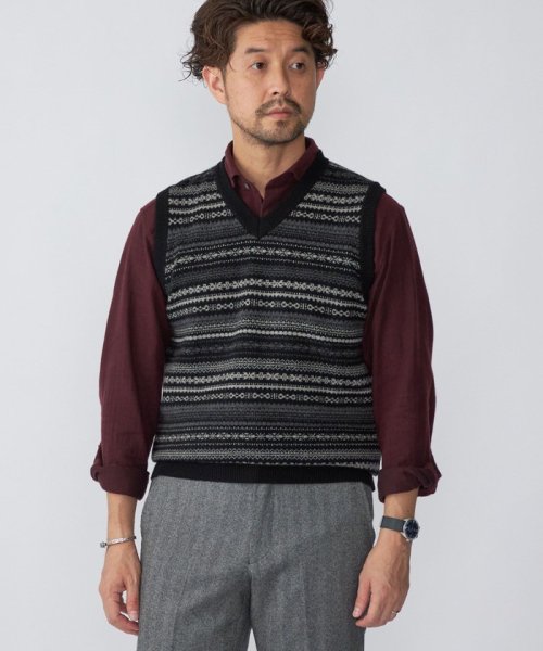 SHIPS: 10ゲージ カシミヤ フェアアイル Vネック ニットベスト 