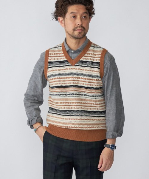 SHIPS: 10ゲージ カシミヤ フェアアイル Vネック ニットベスト 