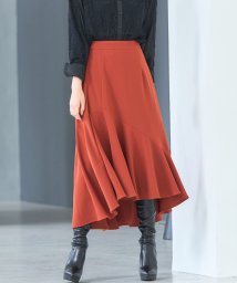 DRESS+(ドレス プラス)/フレアスカート ミモレ丈 フィッシュテール ペプラム バックゴム/レンガ